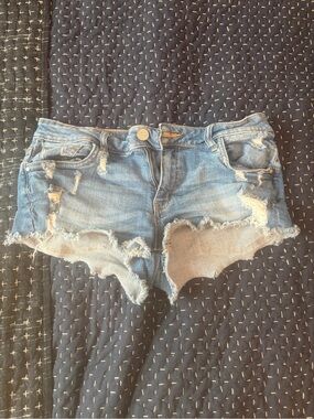 Distressed Blue Denim Short Shorts